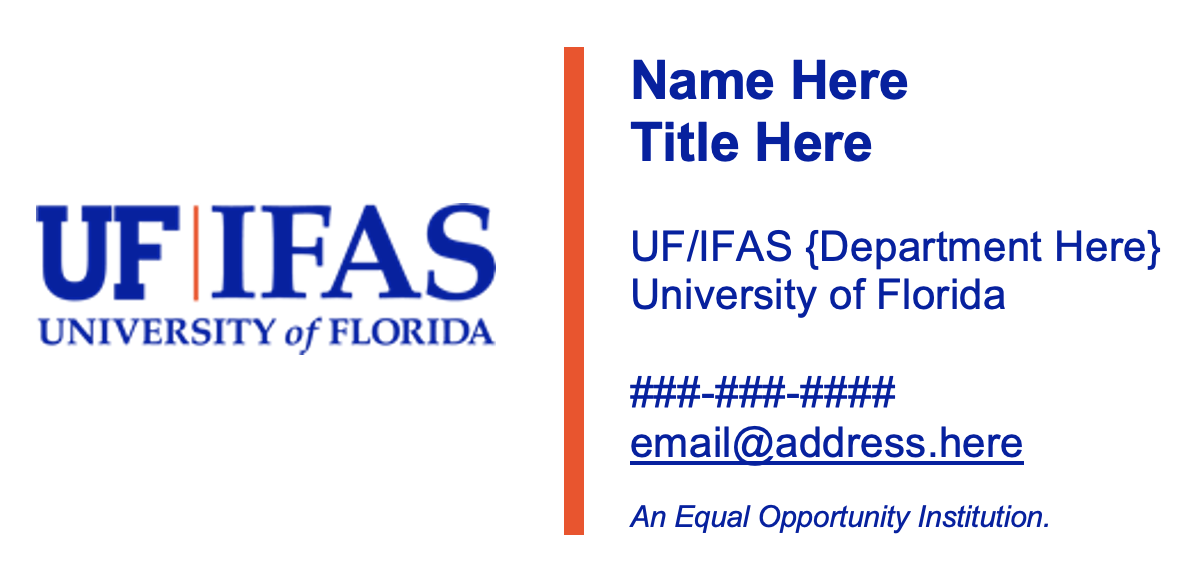 Sample of the UF/IFAS Email signature template