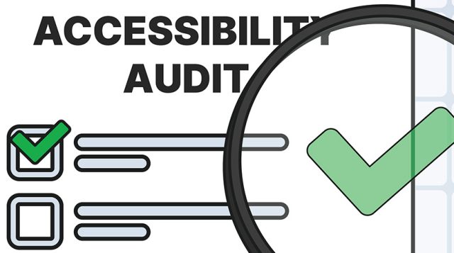 part of a checklist titled "Accessibility Audit" with a magnifying glass focused on a green check mark.