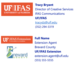 Sample files generated by the UF/IFAS Email Signature Generator.