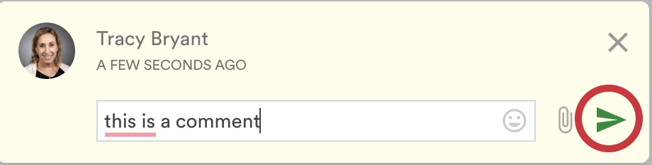 A screenshot showing the small paper airplane icon that submits your comment.