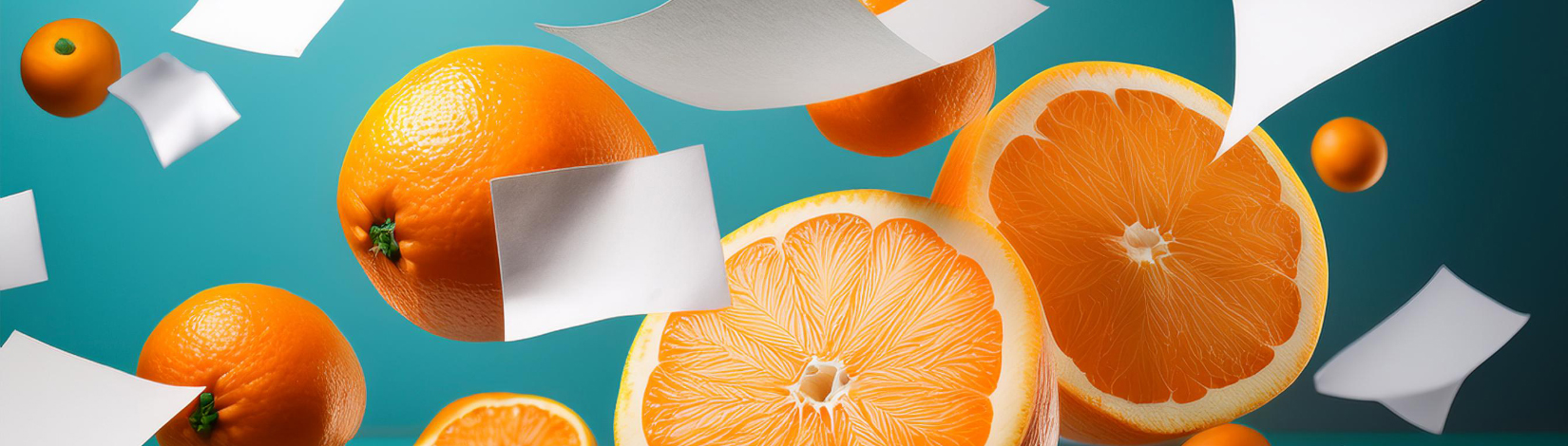 AI Generative Image: Oranges With Papers Flying