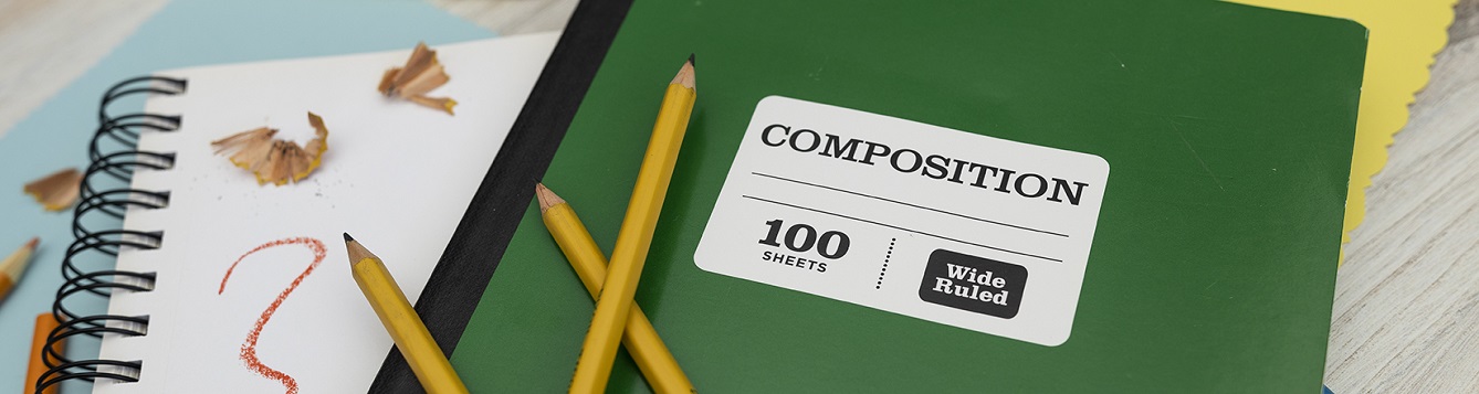 notebook, pencils, and other school supplies