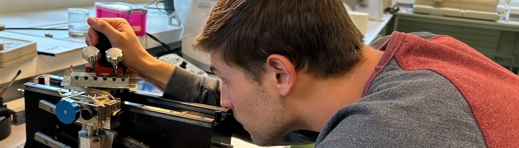 Graduat student works with cutting machine