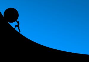a resilient person rolling a boulder up a hill