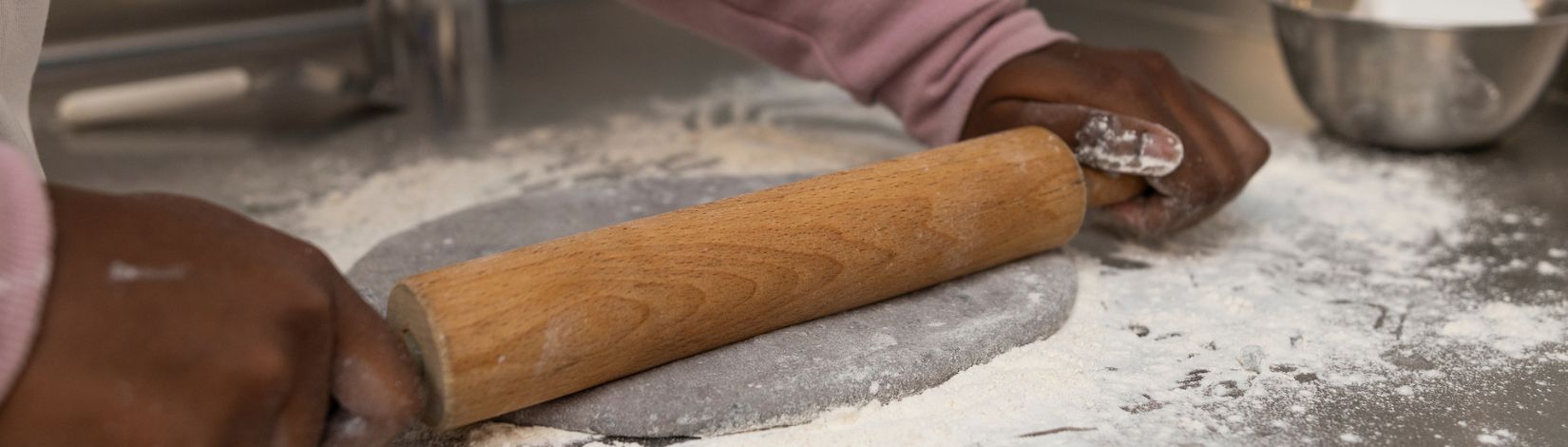Dough being rolled out.