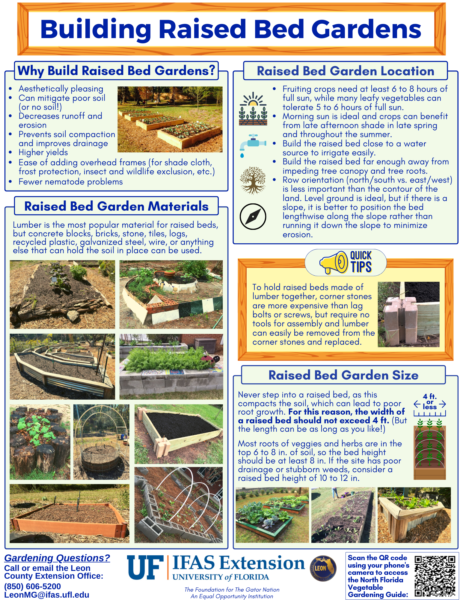 Page 1 of the Building Raised Bed Gardens Fact Sheet created by UF/IFAS Leon County Extension.