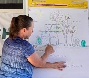 woman drawing on flip chart
