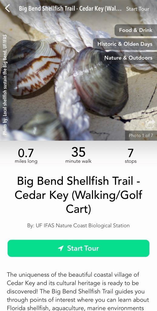 screenshot of shellfish trail tour in Cedar Key