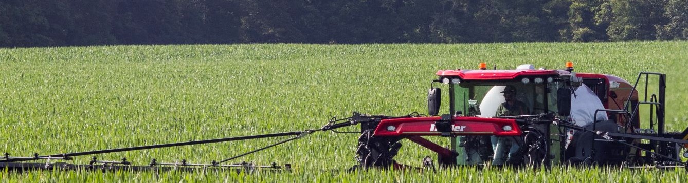 A fertilizer applicator in a field of corn