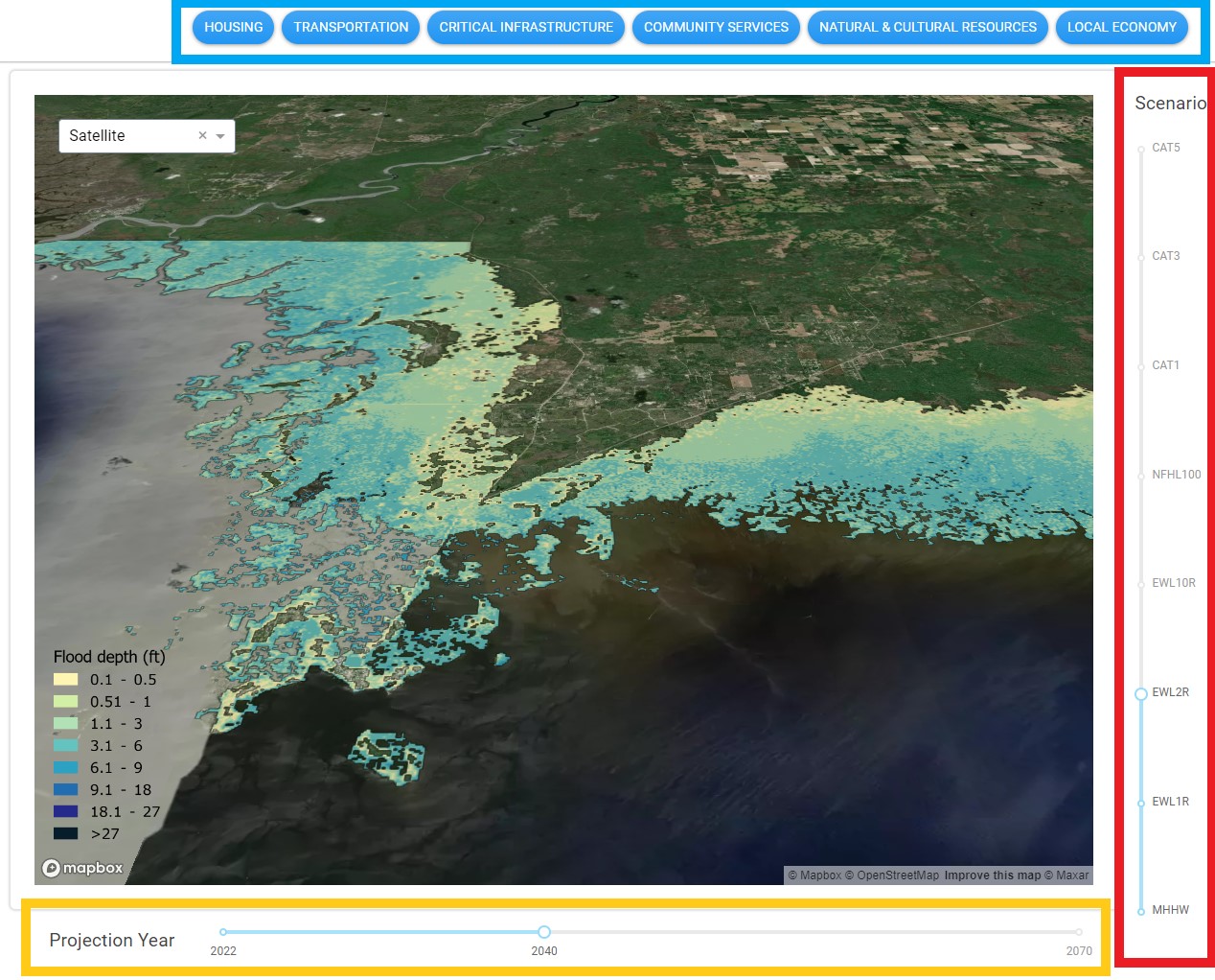 screenshot of flood mapping tool