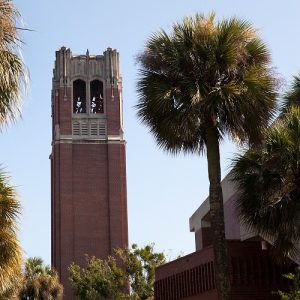 Century Tower on UF's campus and a sabal palm