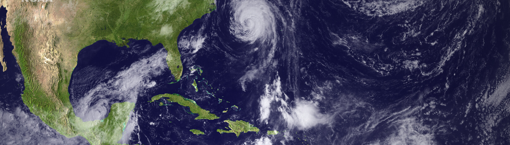 aerial view of a hurricane off the coast of florida