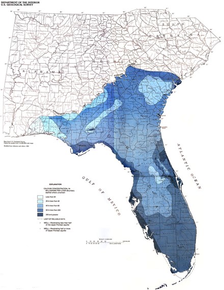 Map of concentration of hardness in Florida