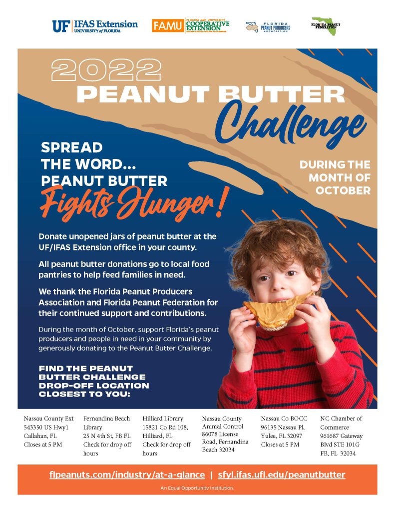 Flyer for peanut butter challenge donation locations.