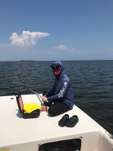 Audrey Looby conducting boat observation.