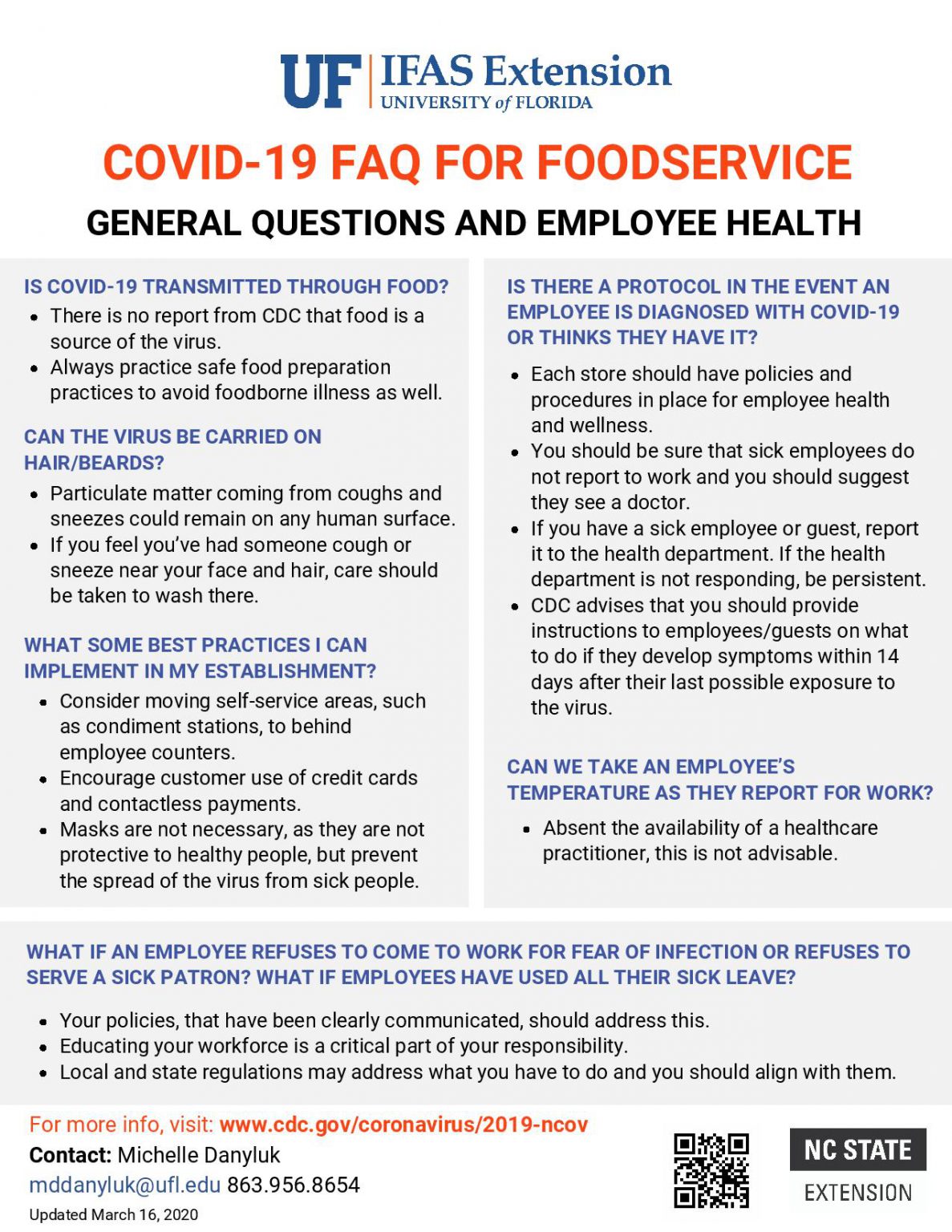 FAQ For Food Service General Questions and Employee Health News