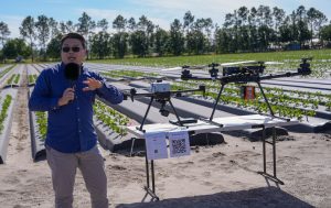 A man at the Gulf Coast Research and Education Center, talks about how drones can be used to help growers. Courtesy, Alice Akers, UF/IFAS.