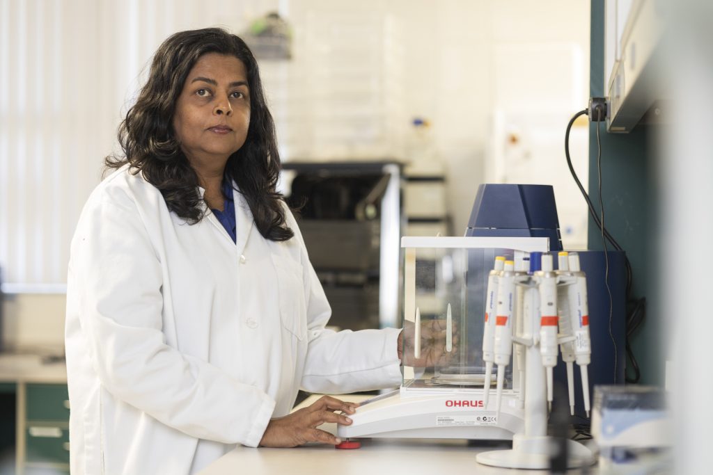 Stock research photography and environmental portraits of Environmental Horticulture faculty Uttara Samarekoon at the Mid-Florida Research and Education Center (MREC).