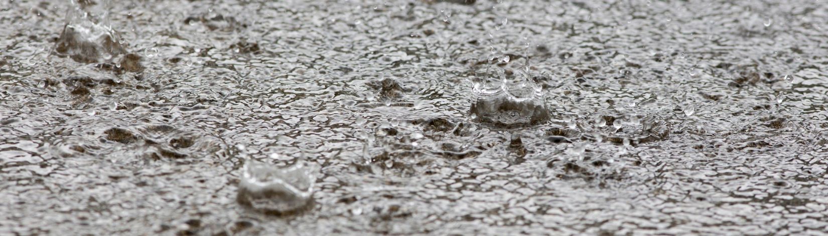 Rain drops falling on pavement.