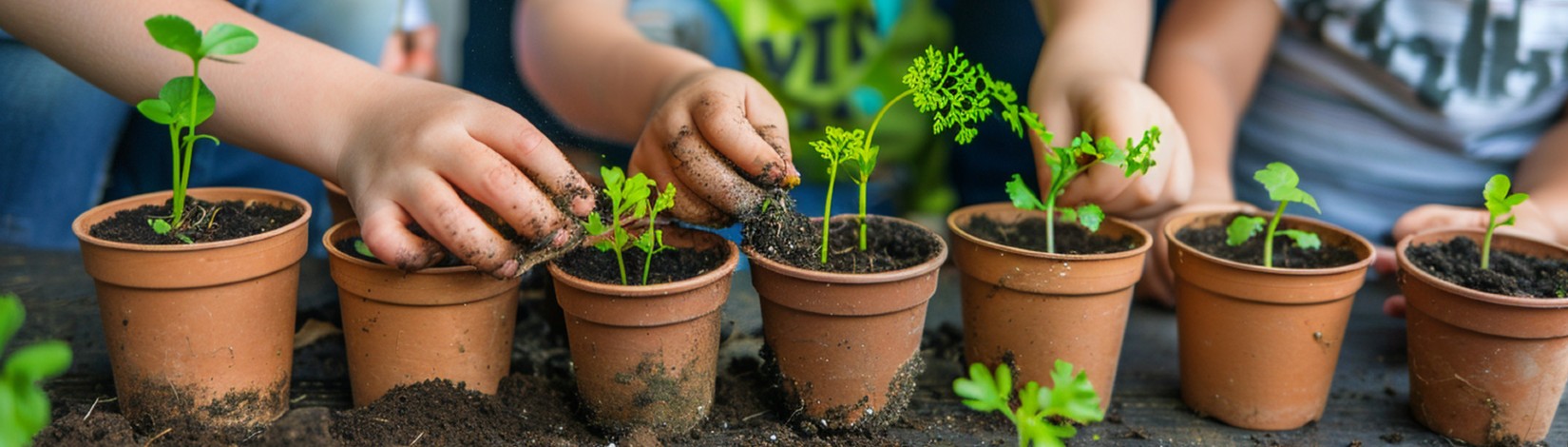 Kids with plant pots