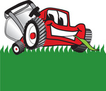 Clip Art Graphic of a Red Lawn Mower Mascot Character
