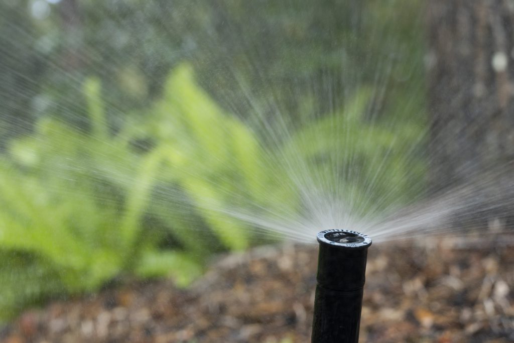 Pop-up, in-ground sprinkler head and home irrigation system. 