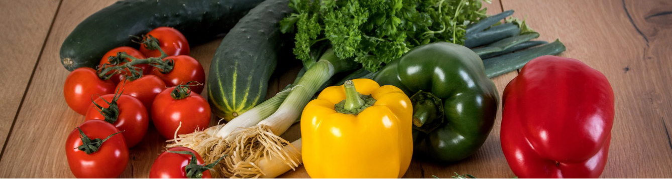 cucumber, tomatoes, peppers, green onions