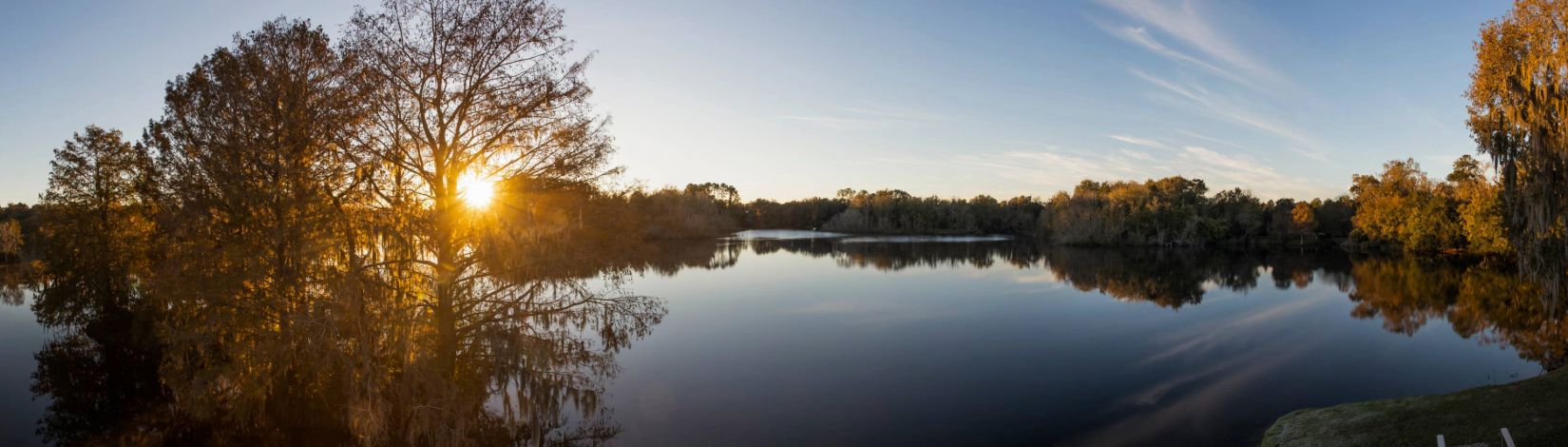 Panorama of sunrise at Lake Alice.