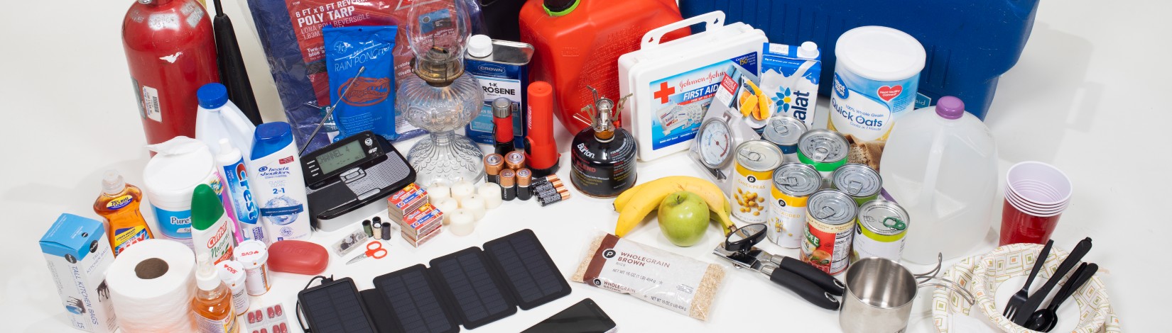 Hurricane preparedness kit and contents.