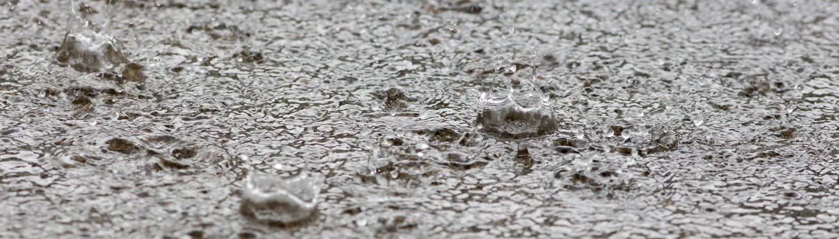 Rain drops falling on pavement.