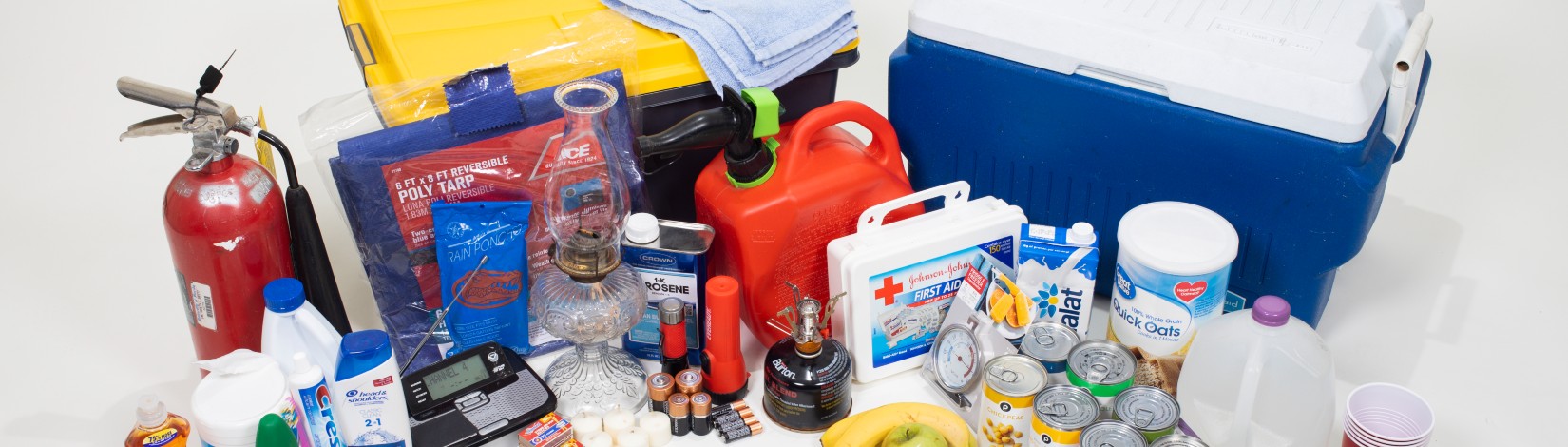 Hurricane preparedness kit and contents.