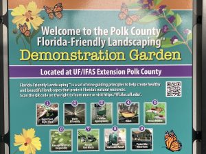 Welcome sign for the Florida-Friendly Landscaping Demonstration Garden at the Extension office in Bartow.
