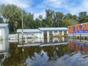 flooding around exterior of office building