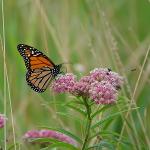 Monarch Butterfly resting on pink milkweed flower