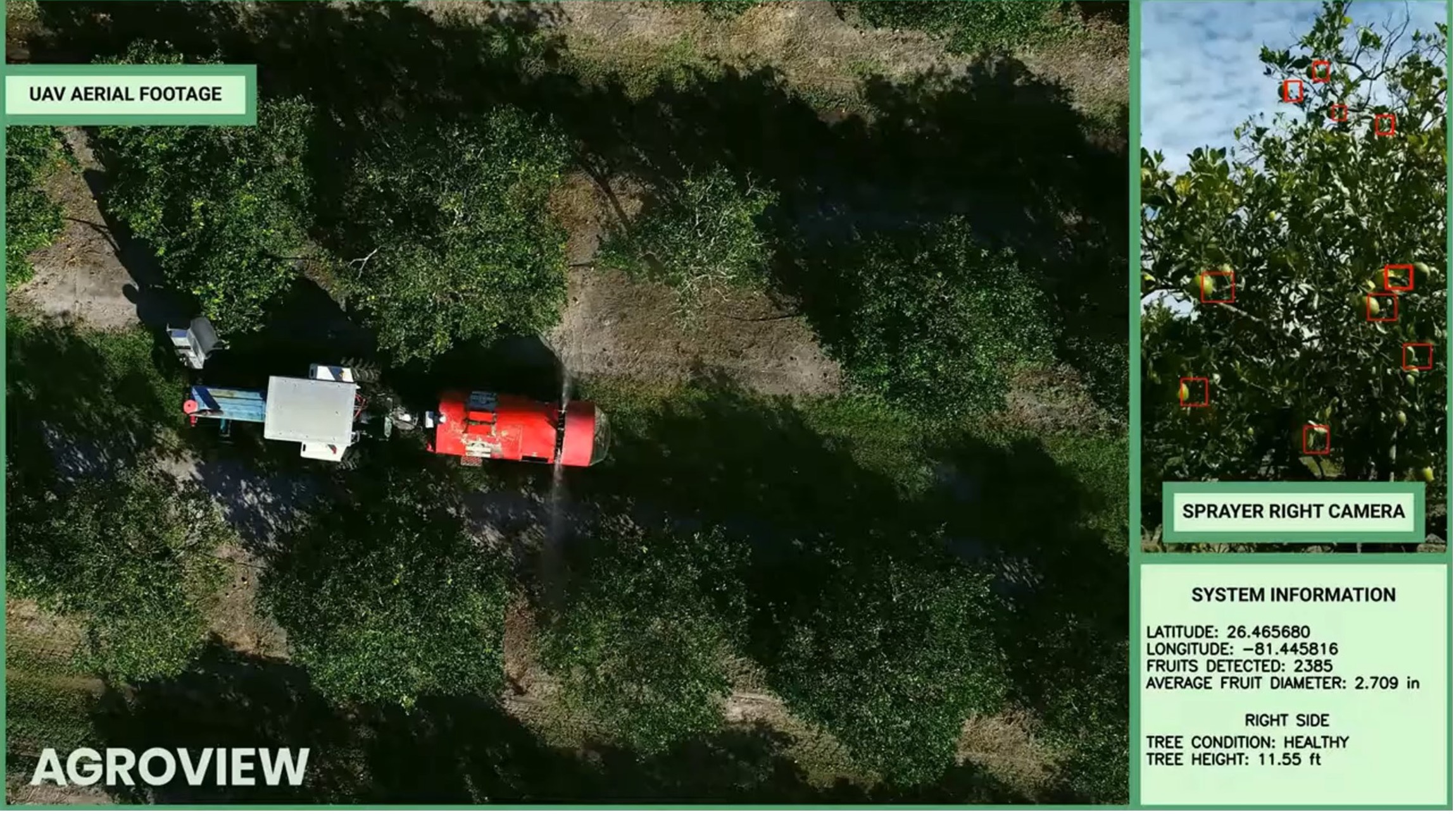 Aerial photo of tractor pulling an herbicide applicator.