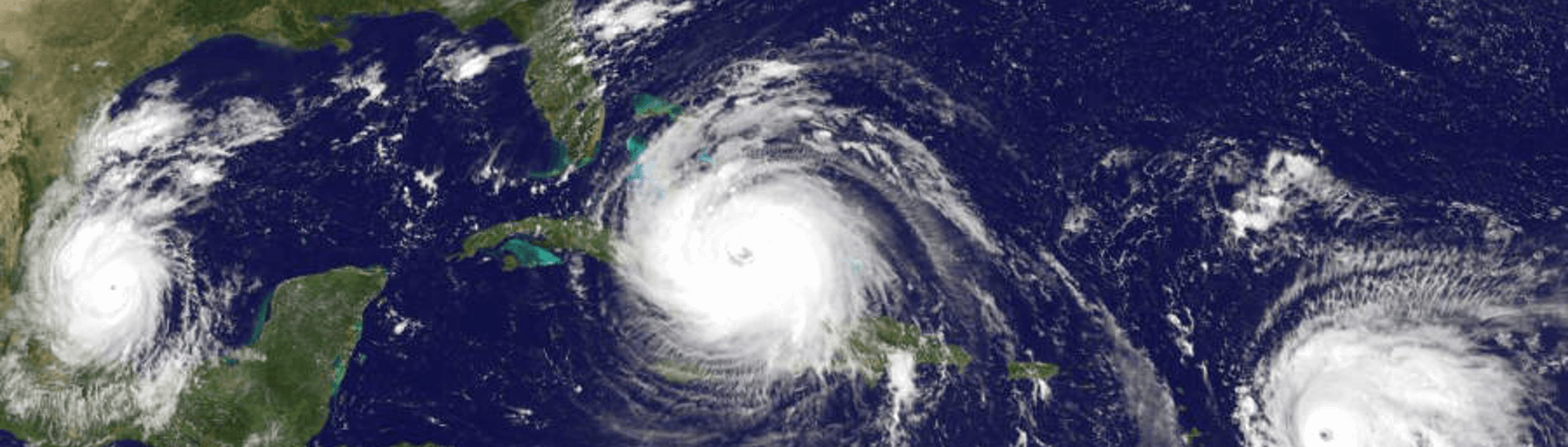 Hurricans Irma, Jose and Katia line up across the Gulf of Mexico and Atlantic Ocean in 2017. [CREDIT: NOAA]