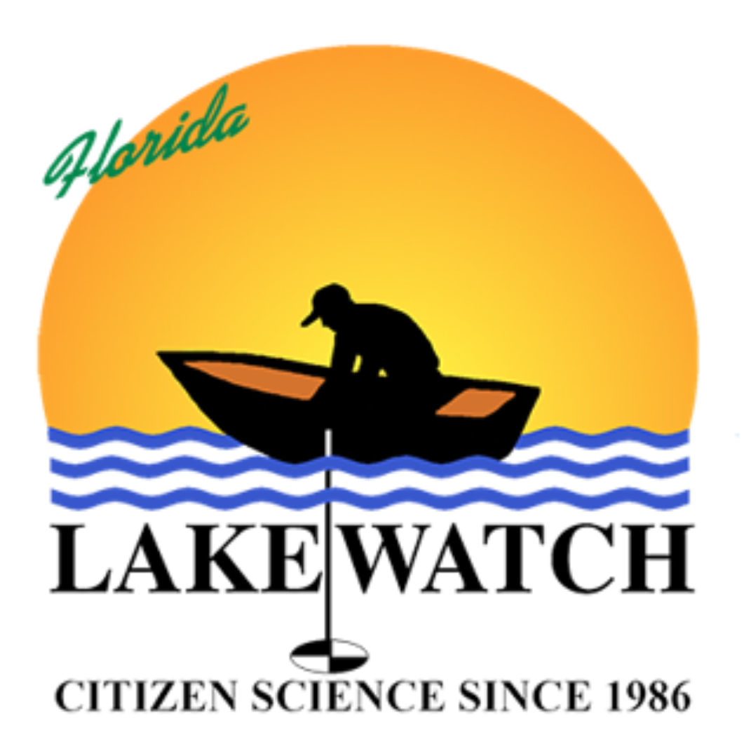 Florida LAKEWATCH logo depicting a person mesuring secchi depth from a small boat