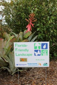 Sign of Florida Friendly Landscaping displayed at Shamrock Park Demo Garden