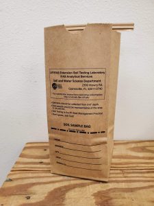 Soil testing sample bag from the UF/IFAS Extension laboratory system. [credit: uf/ifas]