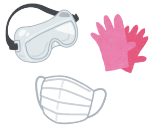 Safety goggles, gloves, and a mask