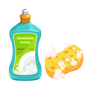 Liquid soap and sponge