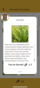 closeup of smartphone screen, showing a 'correct' mission accomplishment for the 'agents of discovery' app.