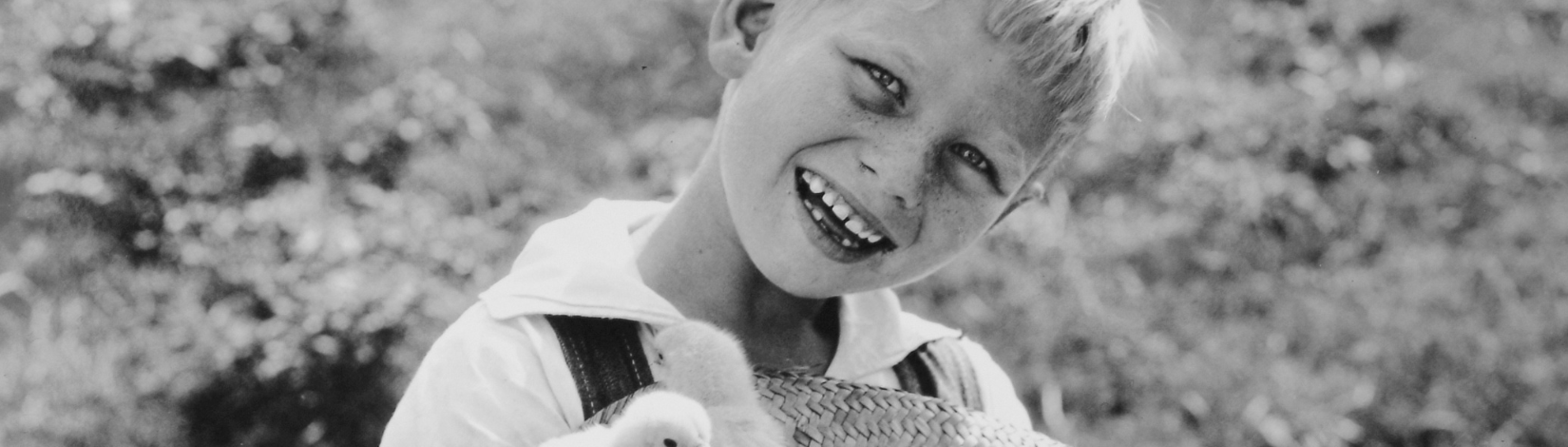 4-H boy smiles with chicks.