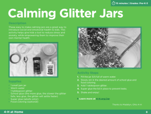 There is a picture of an activity page from the book about Calming Glitter Jars.