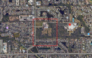 A Google satellite image of the farm with a red square highlighting where on the map that it is.