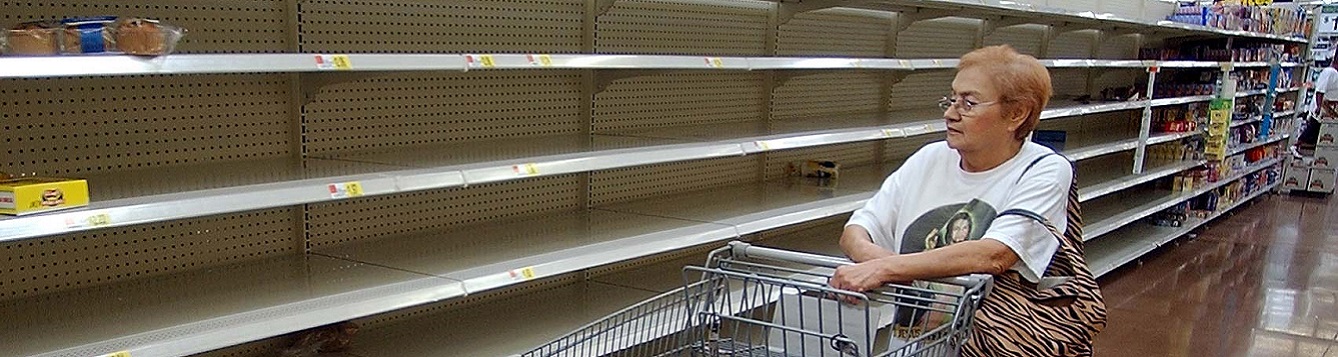 A shopper finds grocery store shelves essentially empty. [CREDIT: pixabay.com]