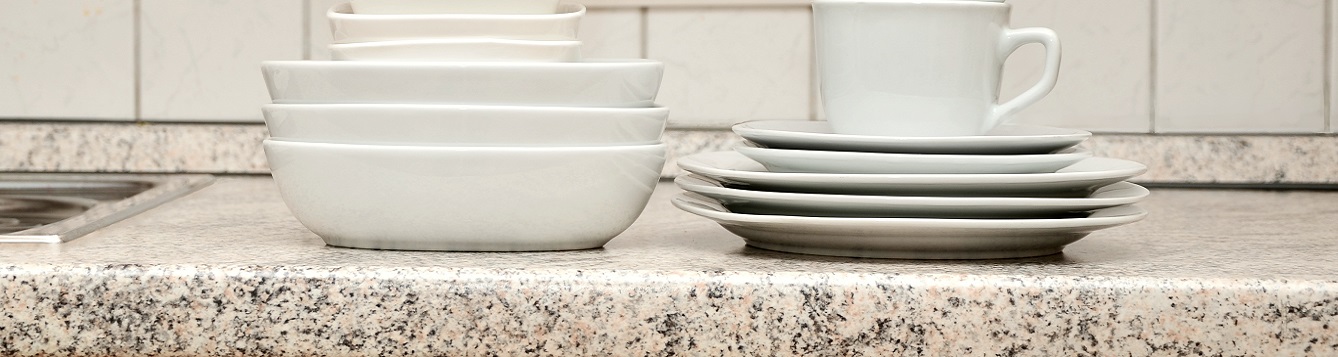 clean dishes on kitchen counter