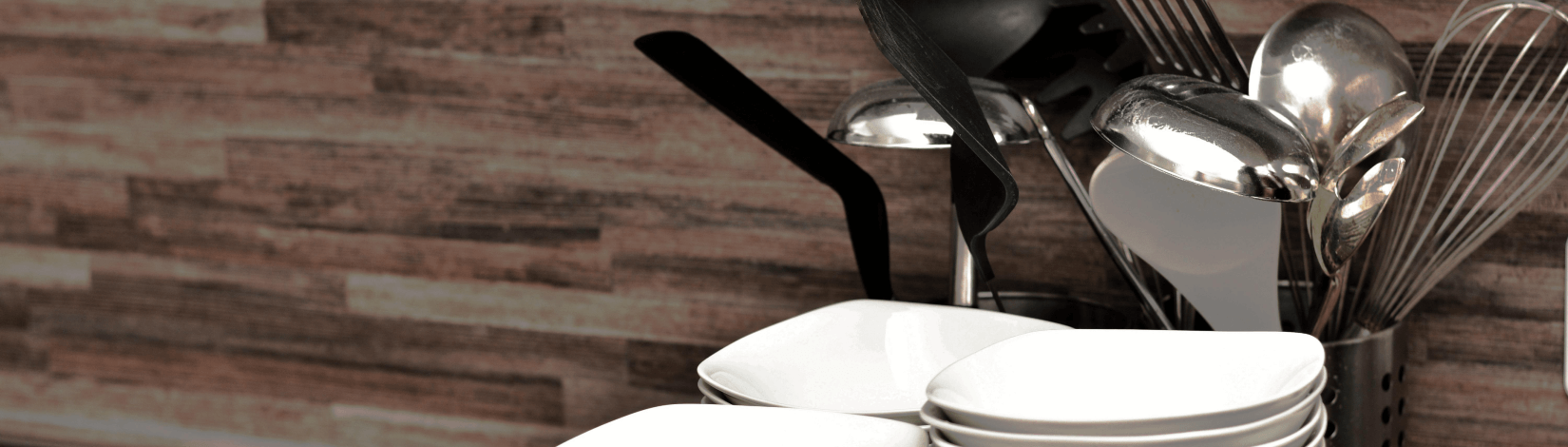 an array of kitchen cooking utensils, along with an assortment of plates. [credit: pixabay. conger design]