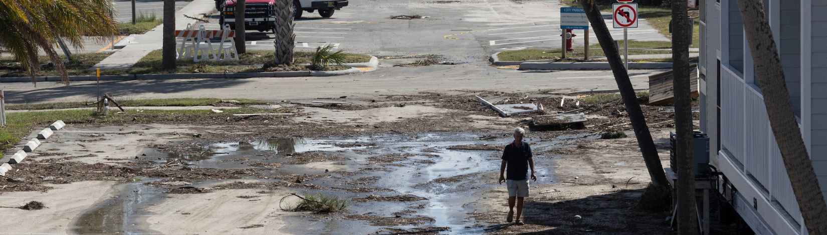 Hurricane Idalia damage to infrastructure in Cedar Key, Florida.