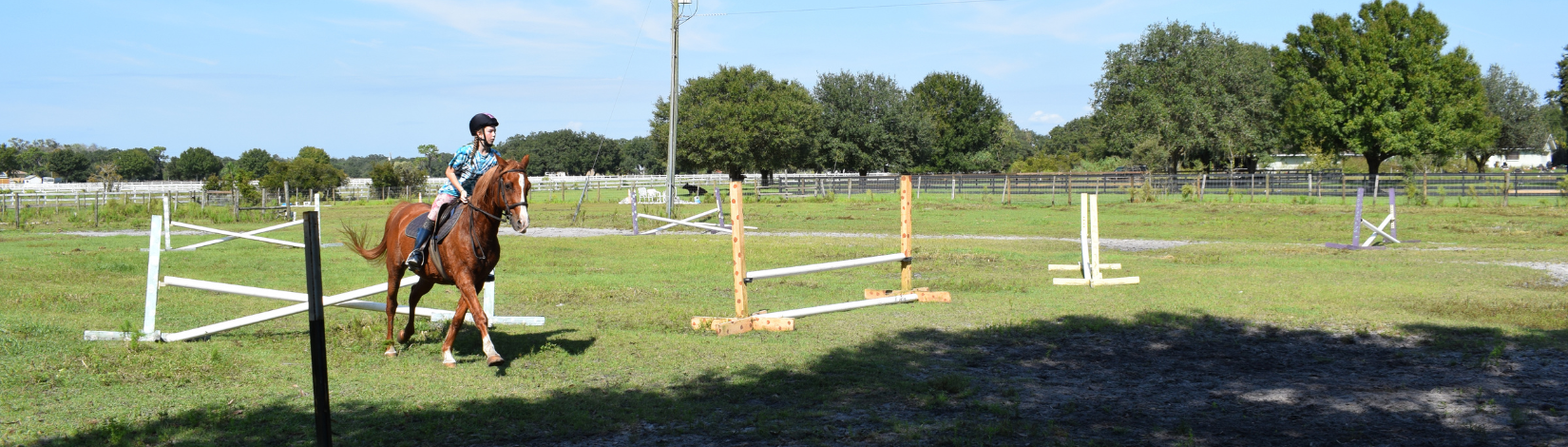 A 4-H'er practices riding her horse.